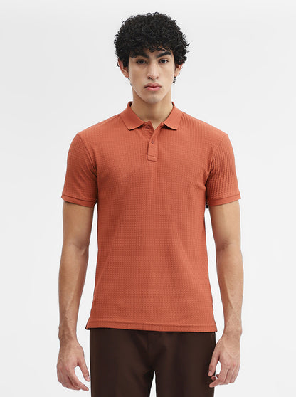 Rust Jacquard Slim Fit Polo T-Shirt | Greenfibre