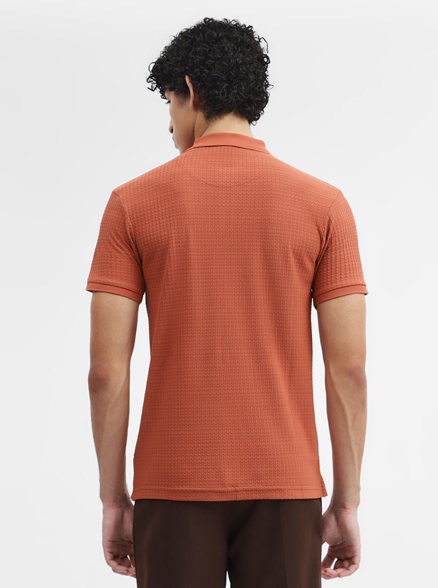 Rust Jacquard Slim Fit Polo T-Shirt | Greenfibre