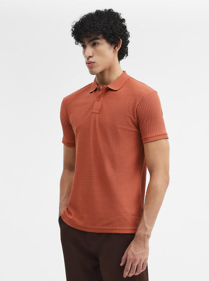 Rust Jacquard Slim Fit Polo T-Shirt | Greenfibre