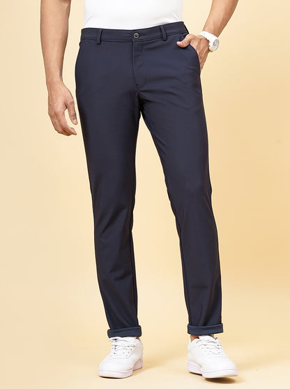 Navy Blue Solid Slim Fit Club Wear Trouser | JB Studio
