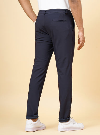 Navy Blue Solid Slim Fit Club Wear Trouser | JB Studio
