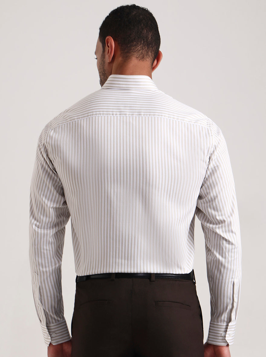 White & Cream Striped Regular Fit Formal Shirt | JadeBlue