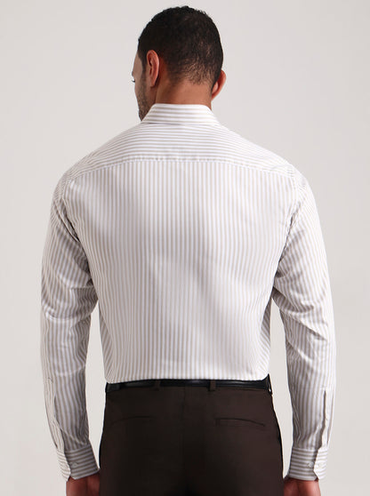 White & Cream Striped Regular Fit Formal Shirt | JadeBlue