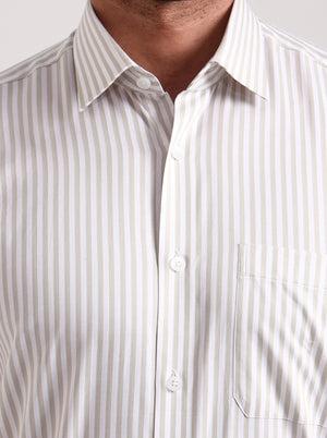 White & Cream Striped Regular Fit Formal Shirt | JadeBlue