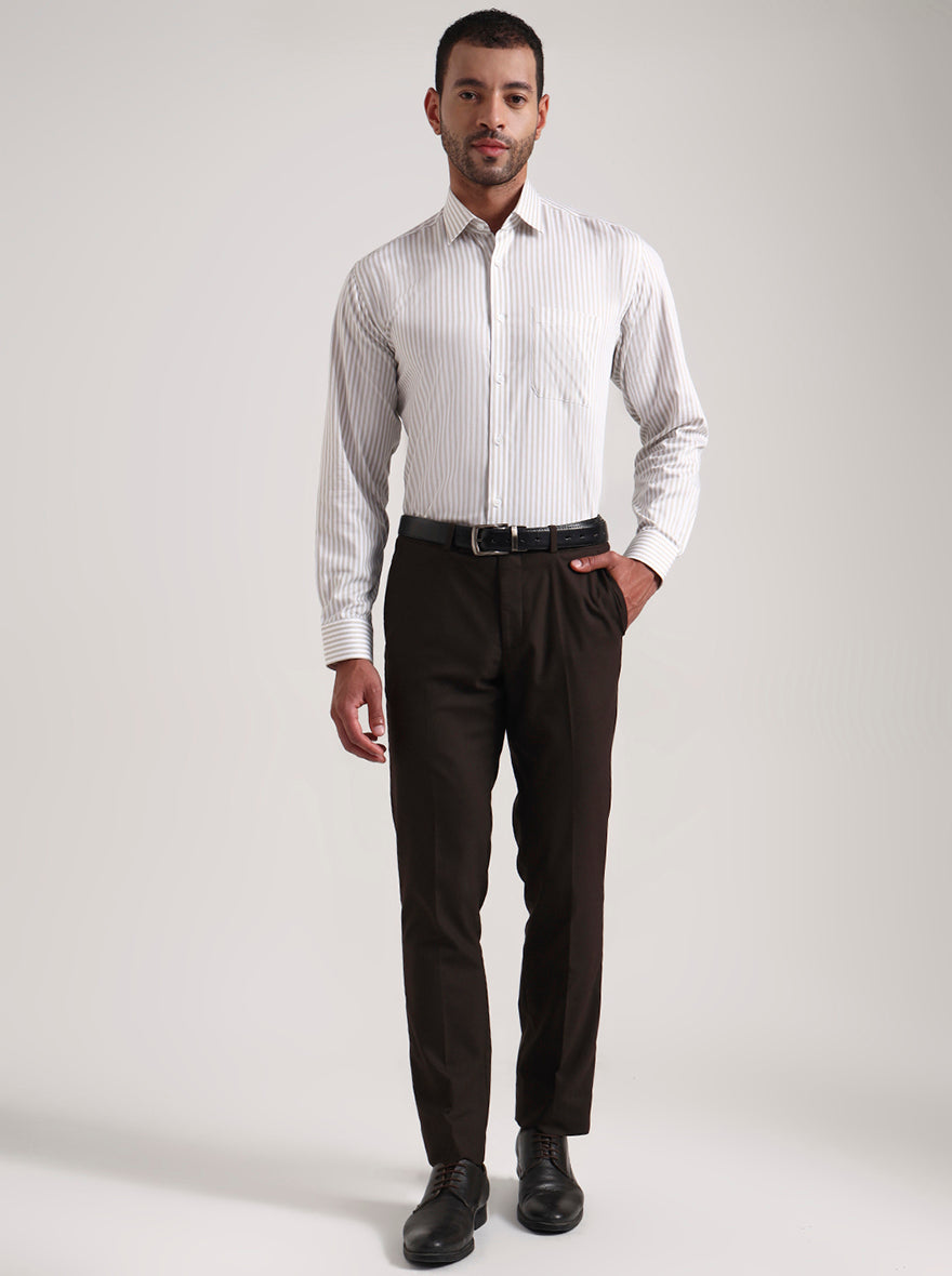 White & Cream Striped Regular Fit Formal Shirt | JadeBlue