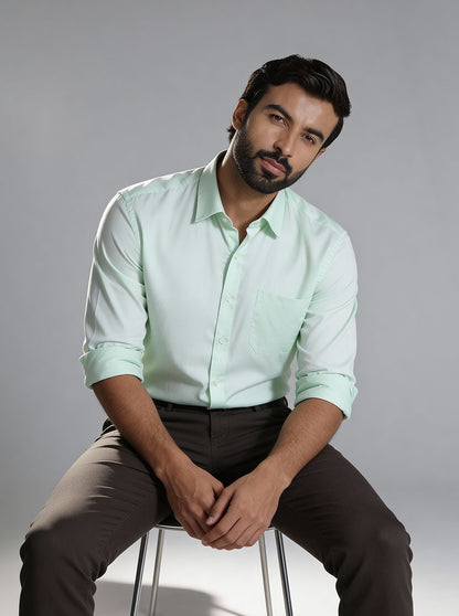 Light Green Solid Regular Fit Formal Shirt | JadeBlue