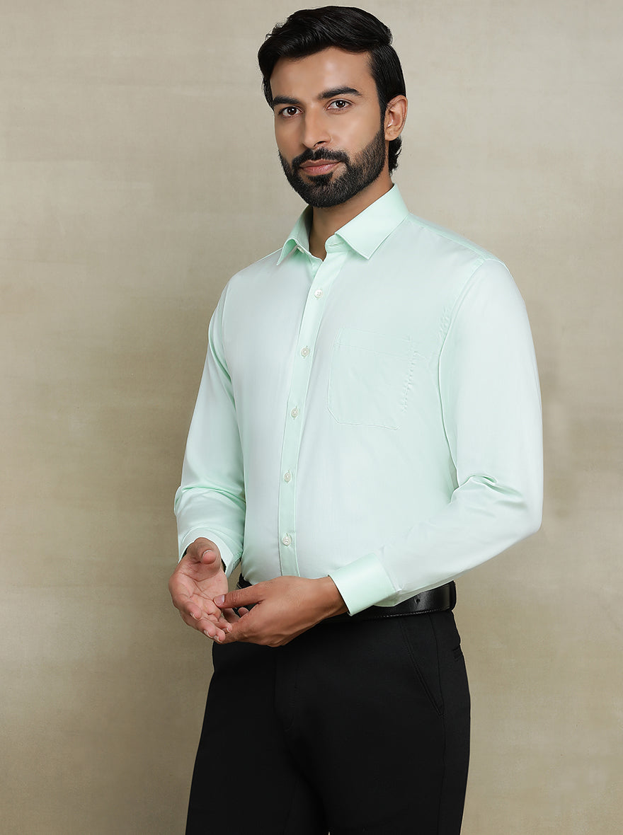 Light Green Solid Regular Fit Formal Shirt | JadeBlue