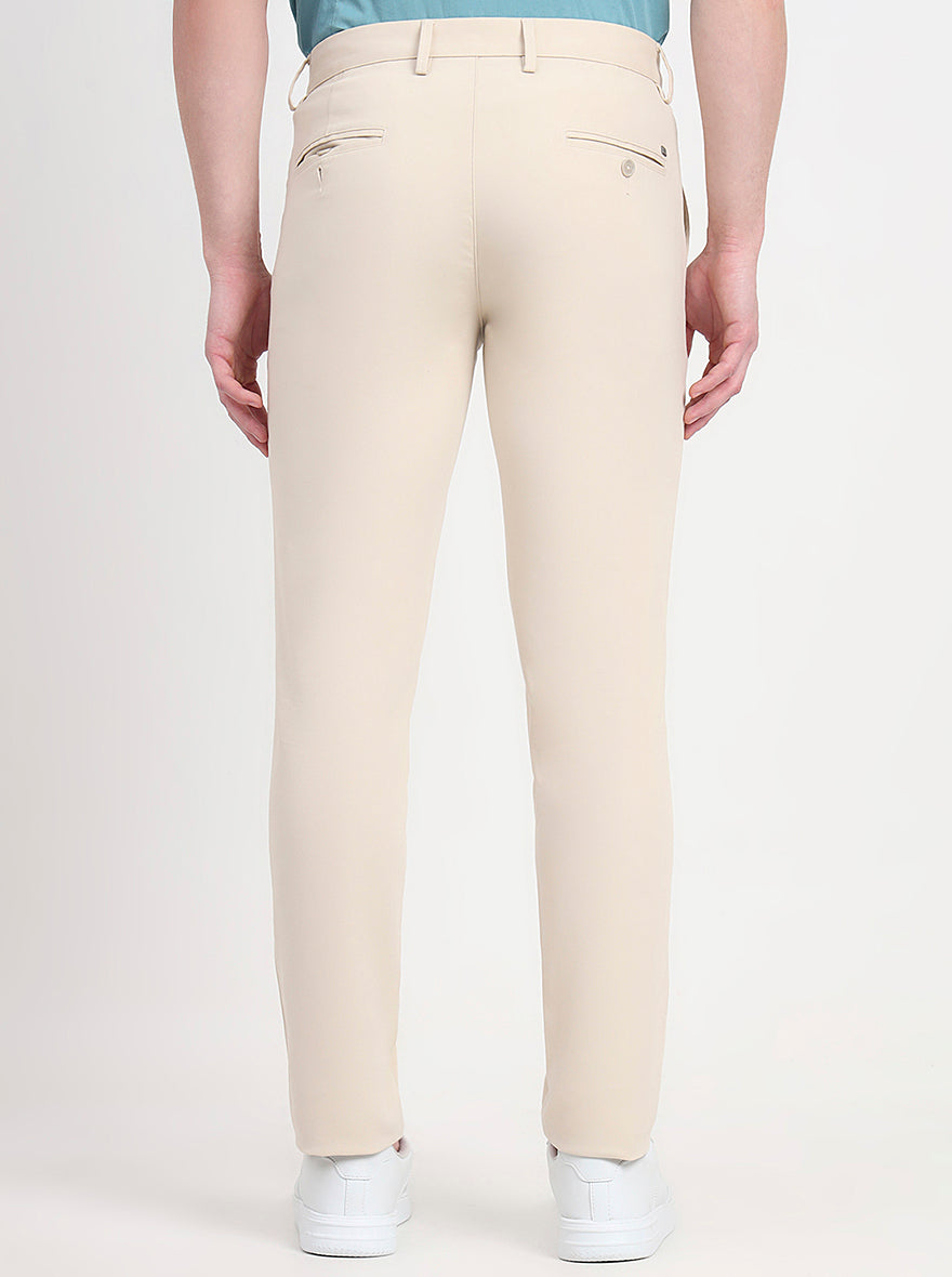 Beige Solid Slim Fit Casual Trouser | JadeBlue