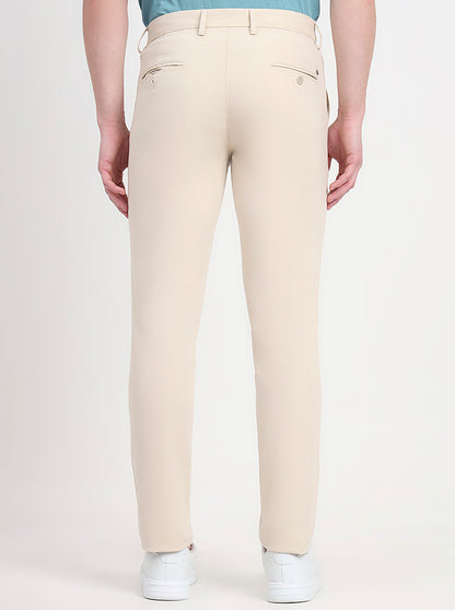 Beige Solid Slim Fit Casual Trouser | JadeBlue