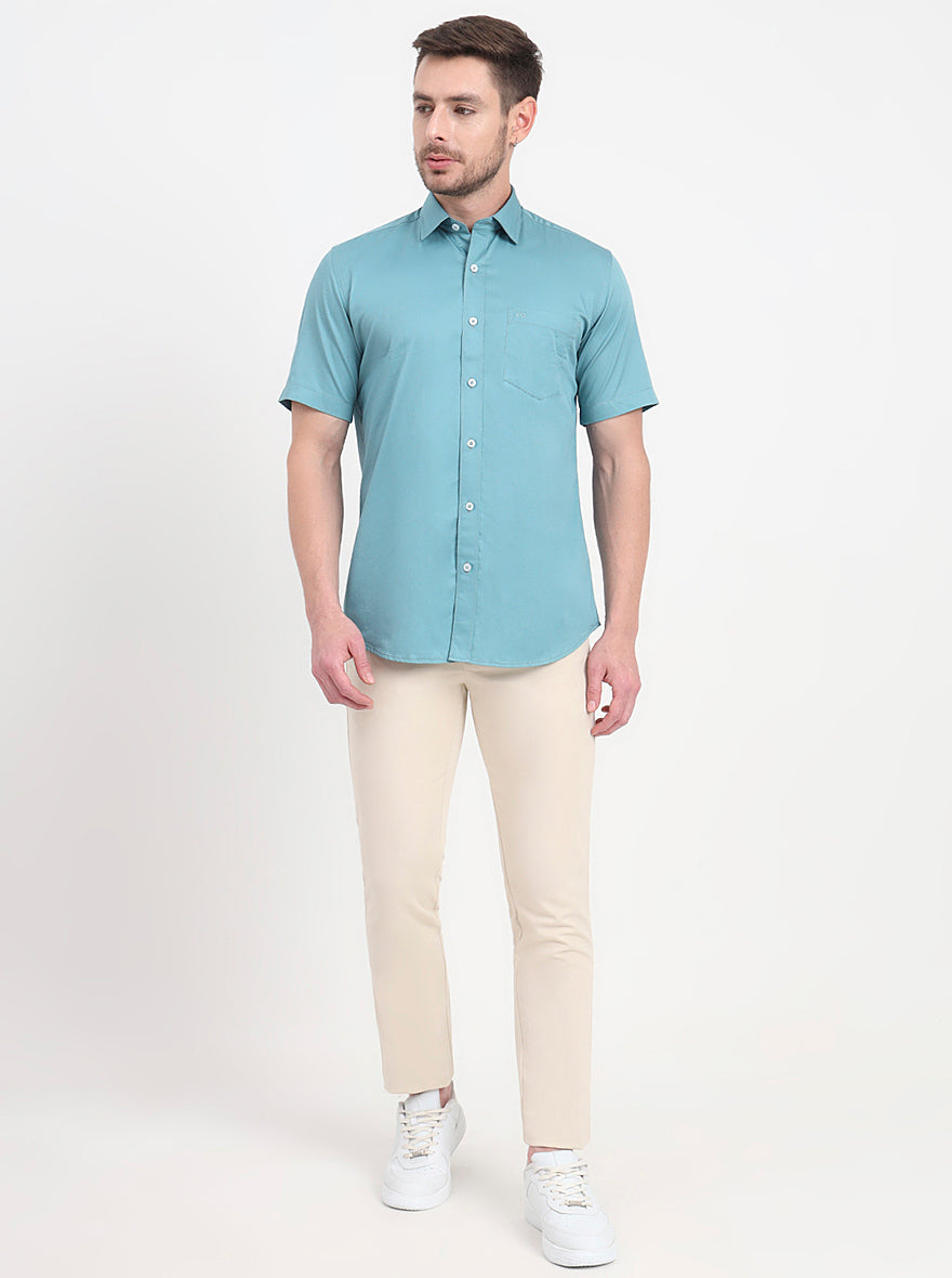 Beige Solid Slim Fit Casual Trouser | JadeBlue