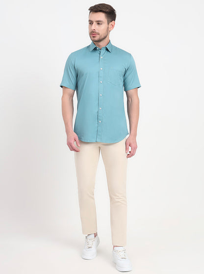 Beige Solid Slim Fit Casual Trouser | JadeBlue