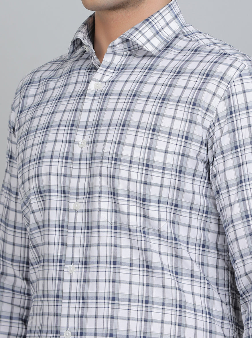 Light Blue Checked Slim Fit Formal Shirt | Greenfibre