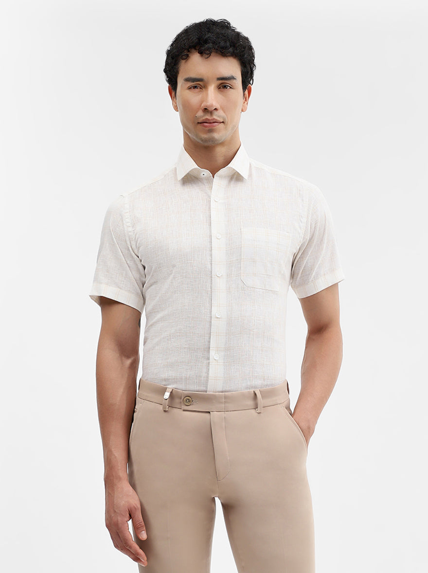 Cream & Yellow Checked Regular Fit Formal Shirt | JadeBlue