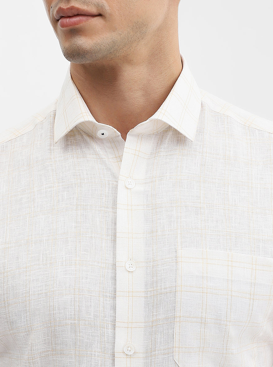 Cream & Yellow Checked Regular Fit Formal Shirt | JadeBlue