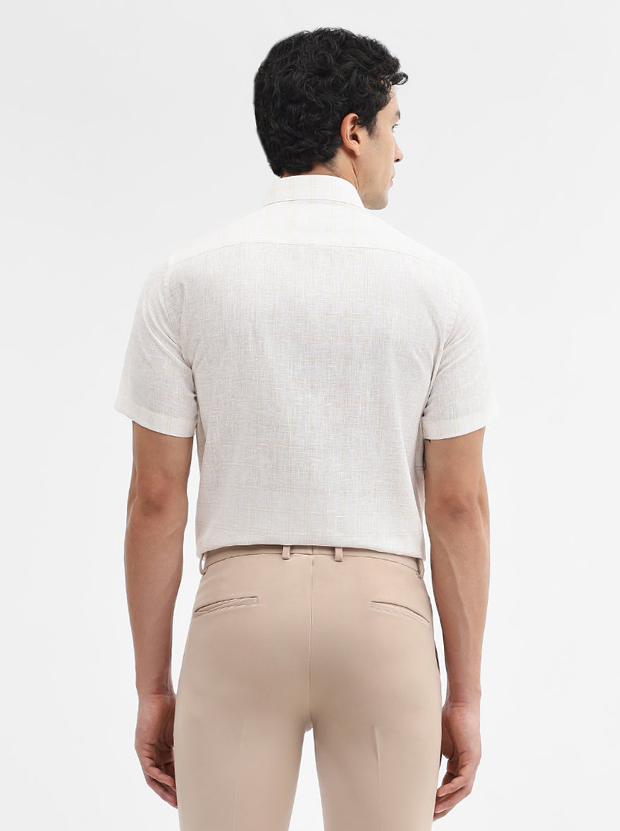Cream & Yellow Checked Regular Fit Formal Shirt | JadeBlue