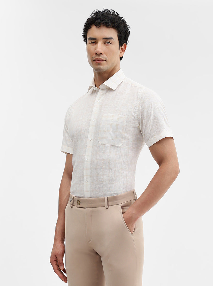 Cream & Yellow Checked Regular Fit Formal Shirt | JadeBlue