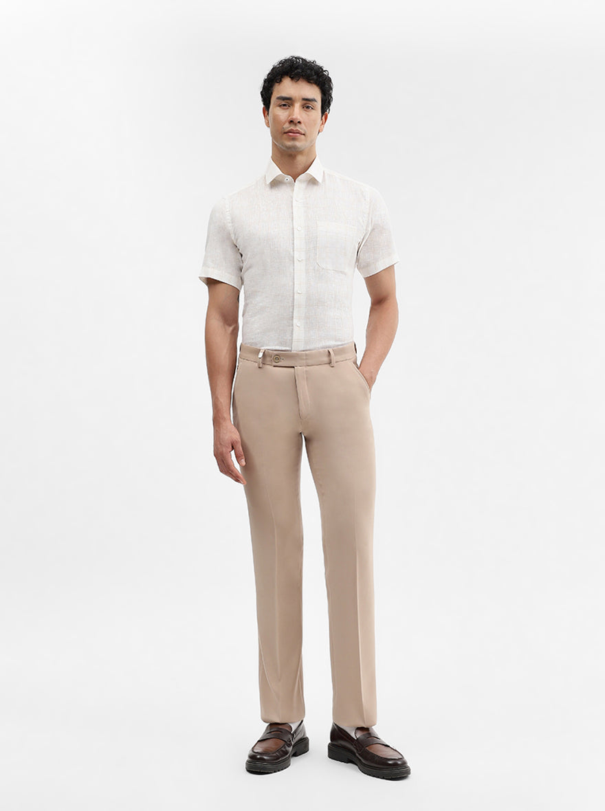 Cream & Yellow Checked Regular Fit Formal Shirt | JadeBlue
