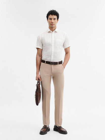 Cream & Yellow Checked Regular Fit Formal Shirt | JadeBlue