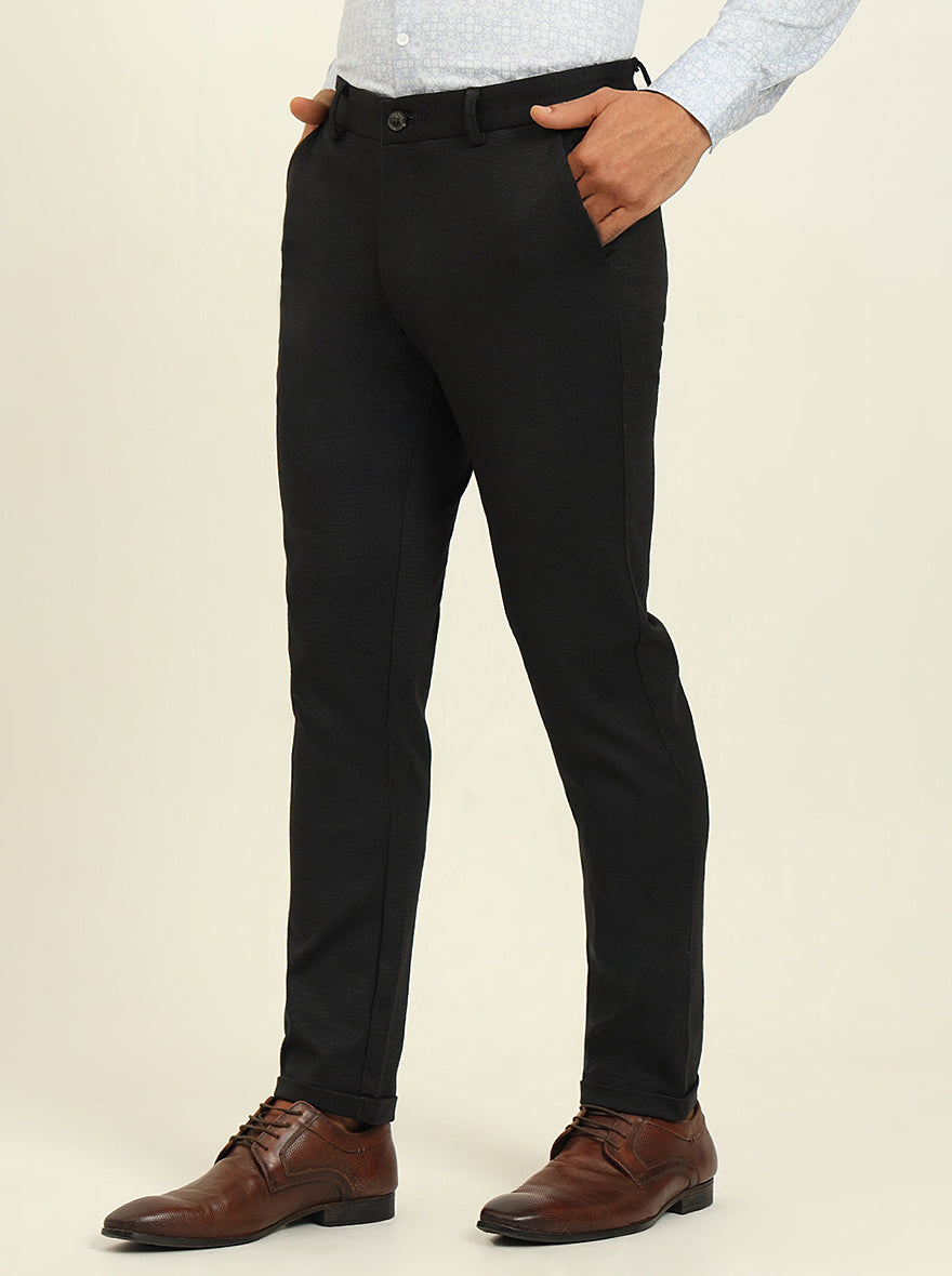 Black Solid Venice Fit Casual Trouser | JadeBlue