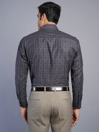 Dark Grey Checked Slim Fit Formal Shirt | Metal