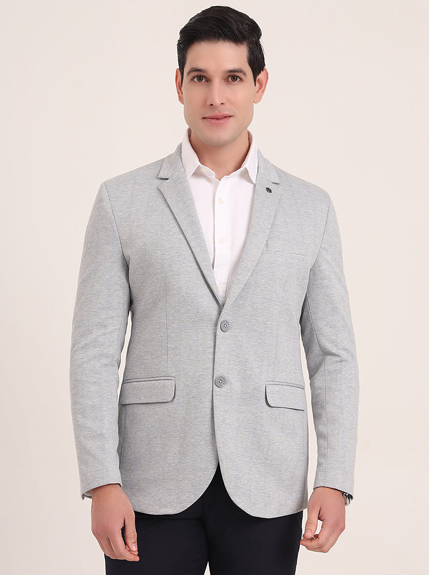 Light Grey Solid Regular Fit Blazer | JB Studio