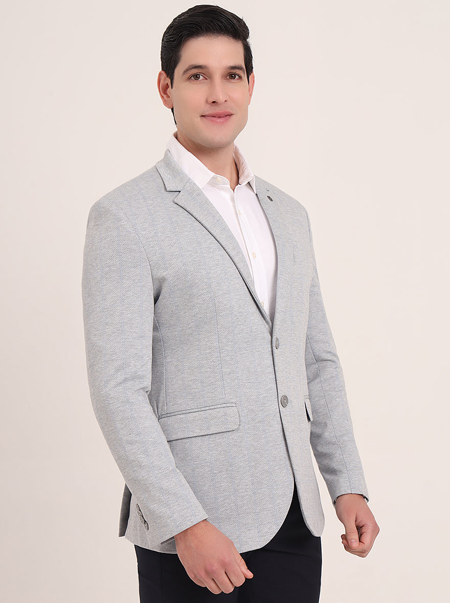 Light Grey Solid Regular Fit Blazer | JB Studio