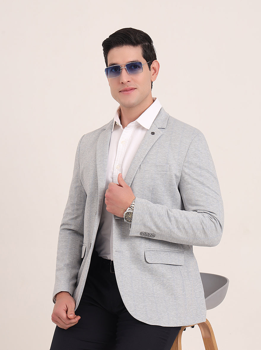 Light Grey Solid Regular Fit Blazer | JB Studio