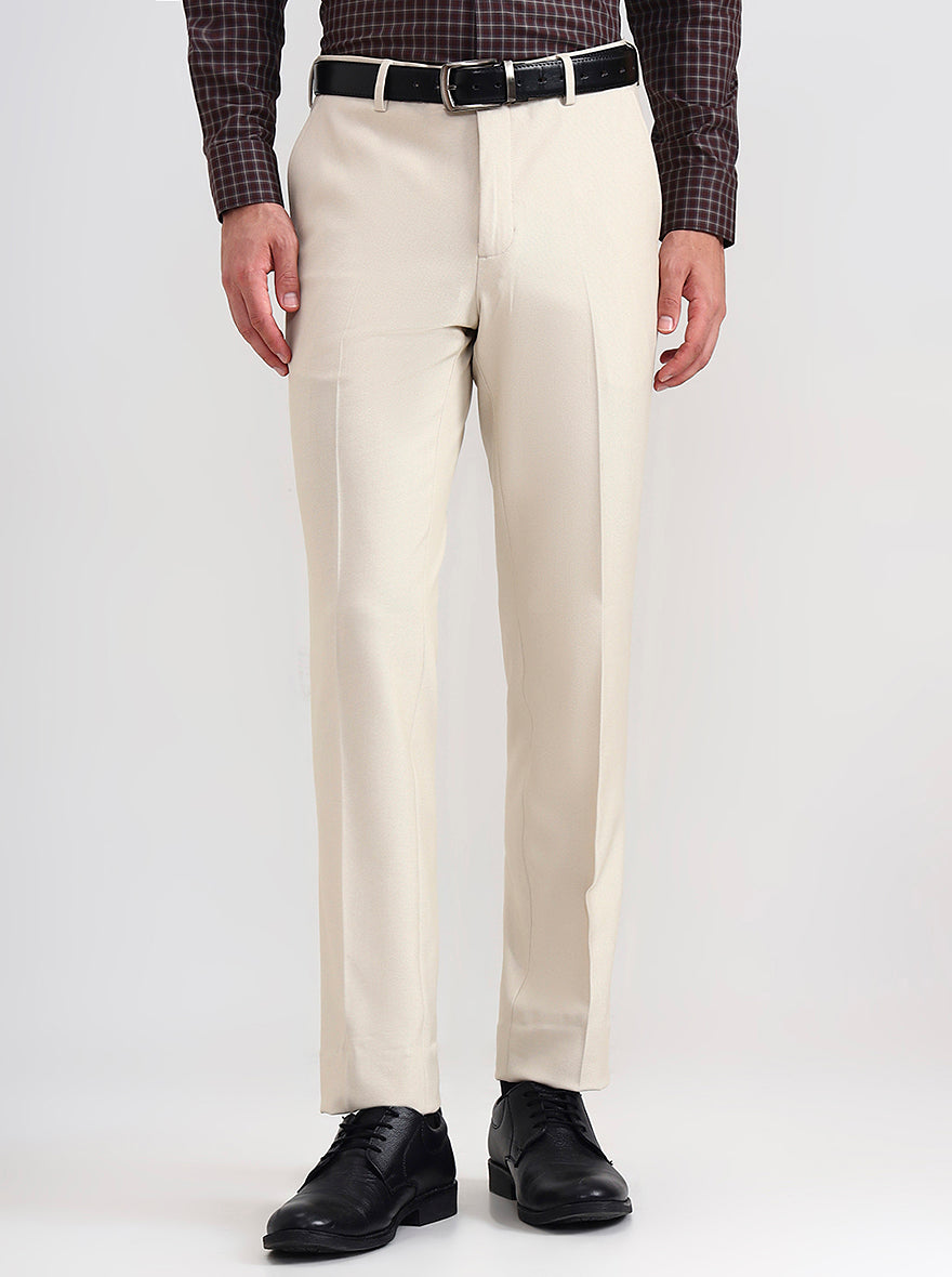 Beige Solid Slim Fit Formal Trouser | JadeBlue Youth