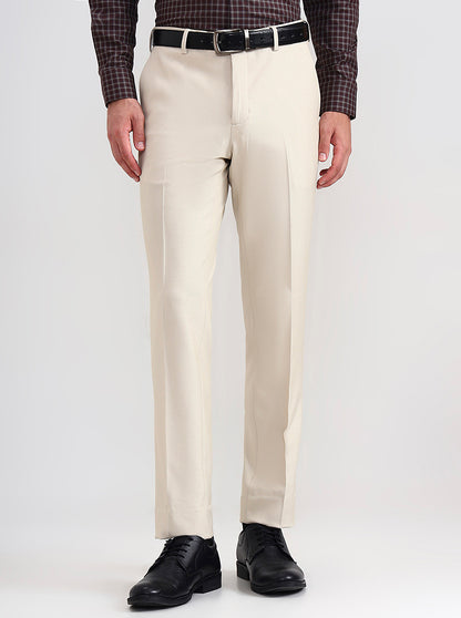Beige Solid Slim Fit Formal Trouser | JadeBlue Youth
