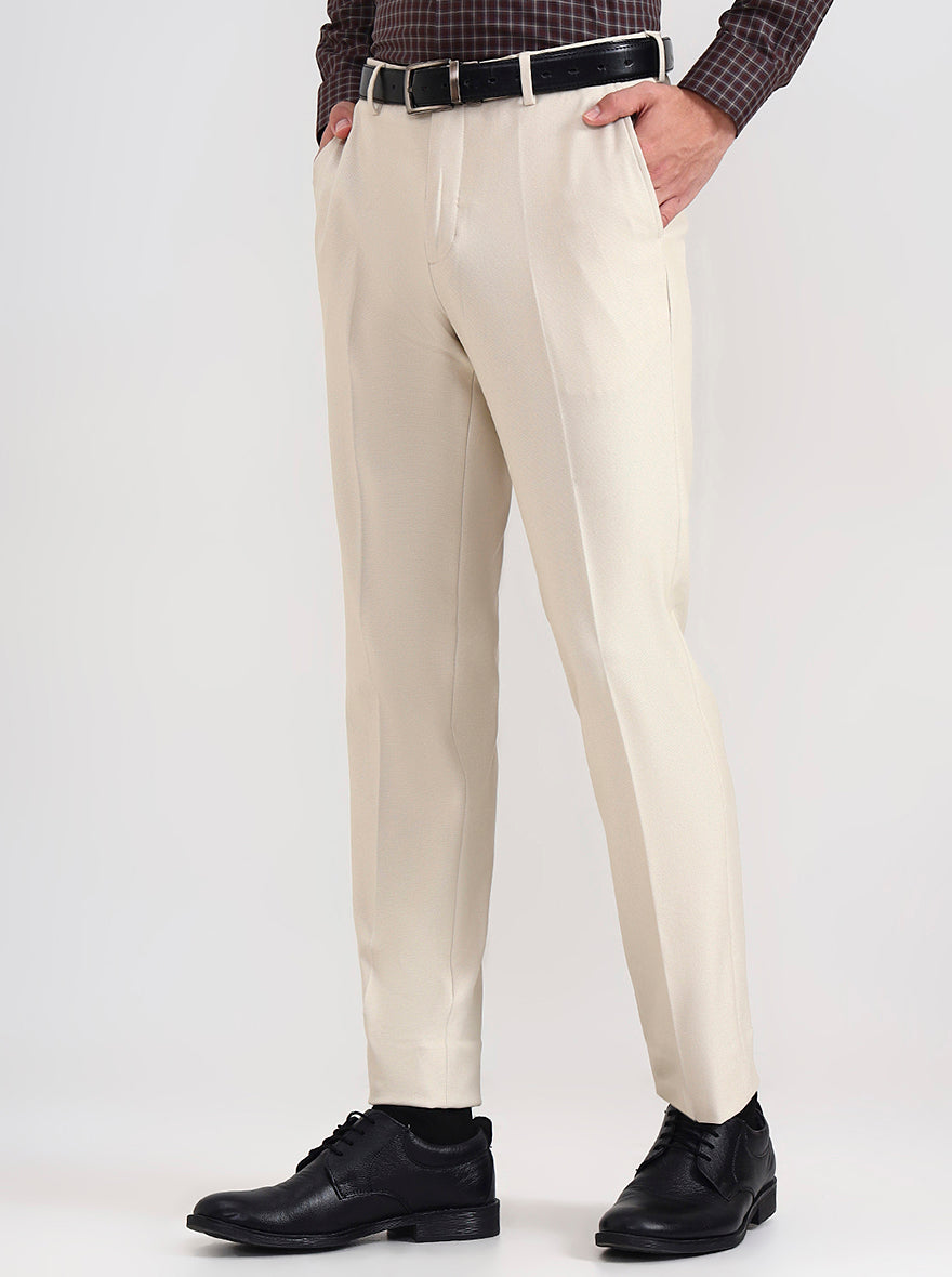 Beige Solid Slim Fit Formal Trouser | JadeBlue Youth