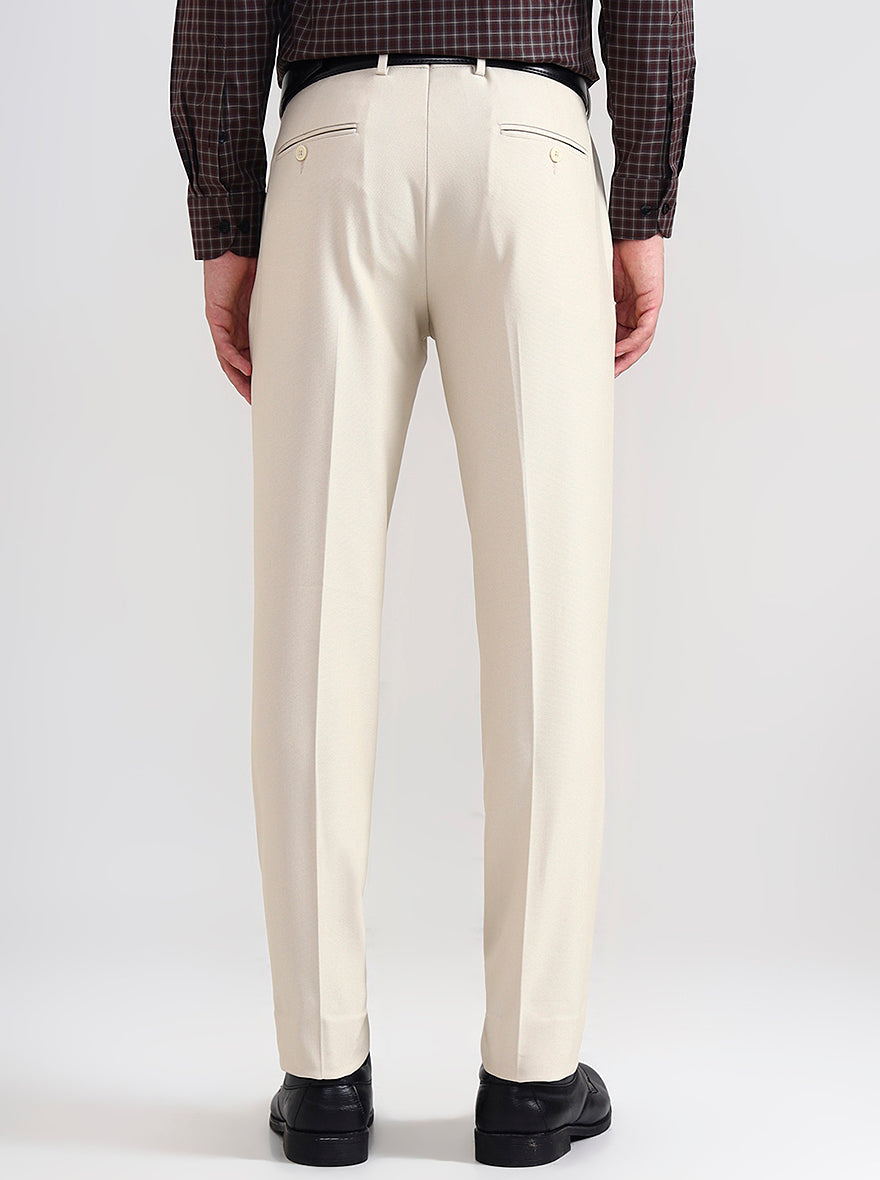 Beige Solid Slim Fit Formal Trouser | JadeBlue Youth