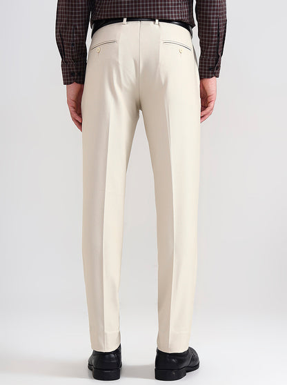 Beige Solid Slim Fit Formal Trouser | JadeBlue Youth