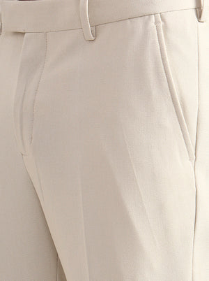 Beige Solid Slim Fit Formal Trouser | JadeBlue Youth