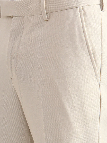 Beige Solid Slim Fit Formal Trouser | JadeBlue Youth