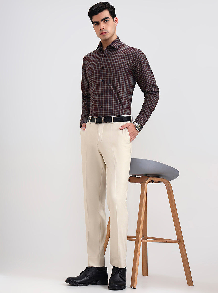 Beige Solid Slim Fit Formal Trouser | JadeBlue Youth