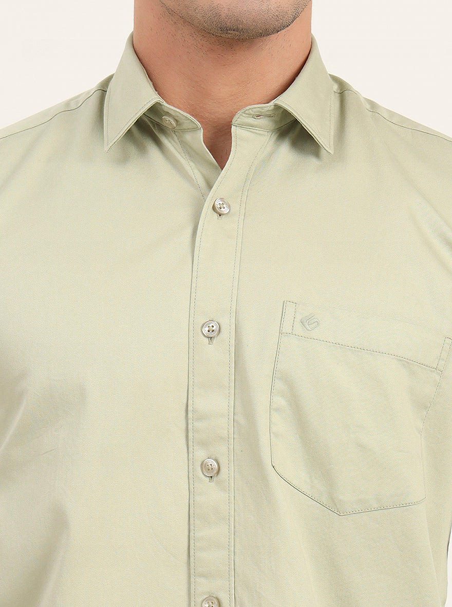 Light Green Solid Slim Fit Semi Casual Shirt | Greenfibre