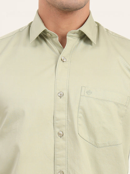 Light Green Solid Slim Fit Semi Casual Shirt | Greenfibre