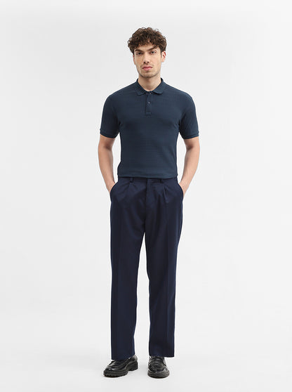 Navy Blue Printed Slim Fit Polo T-Shirt | Greenfibre