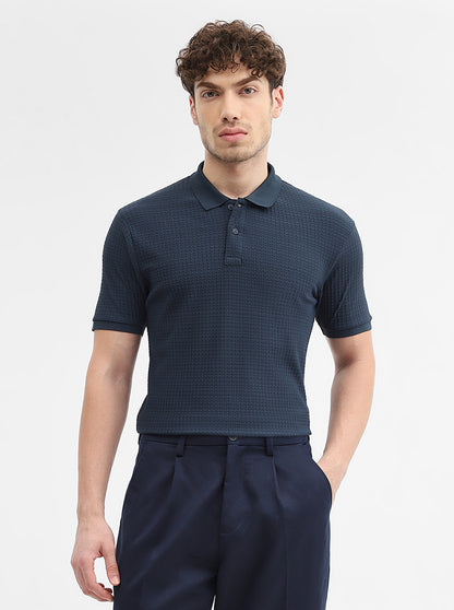 Navy Blue Printed Slim Fit Polo T-Shirt | Greenfibre