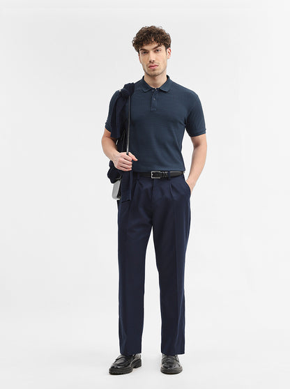 Navy Blue Printed Slim Fit Polo T-Shirt | Greenfibre