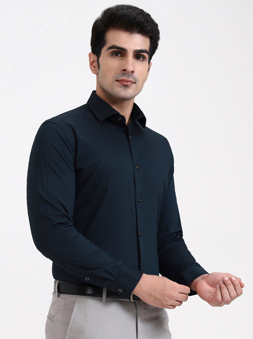 Bottle Green Solid Slim Fit Party Wear Shirt | Greenfibre