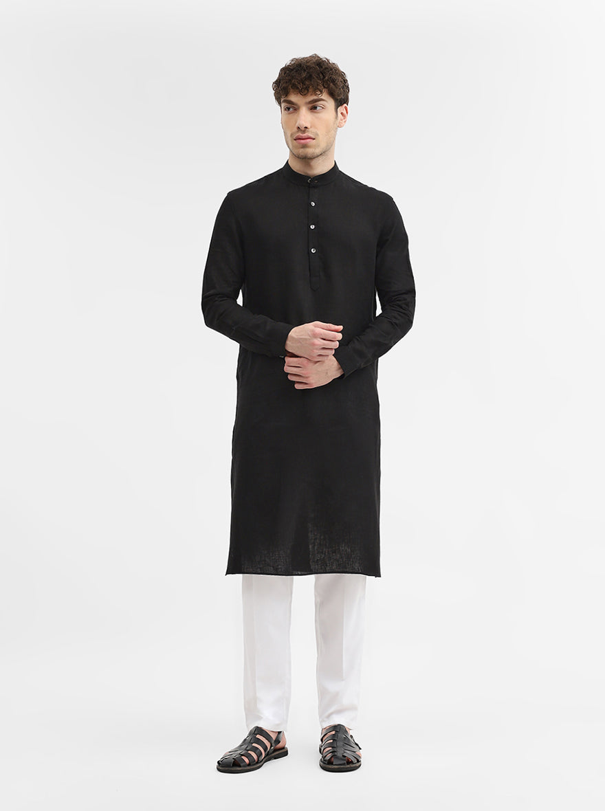 Black Solid Modi Kurta | JadeBlue