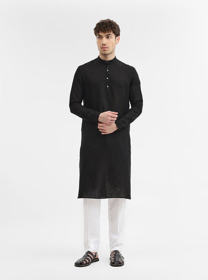 Black Solid Modi Kurta | JadeBlue