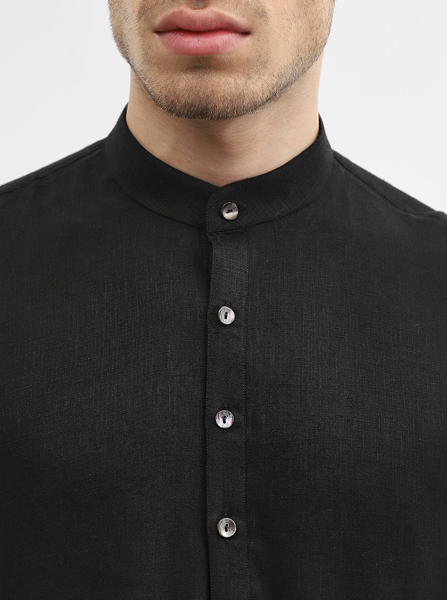 Black Solid Modi Kurta | JadeBlue