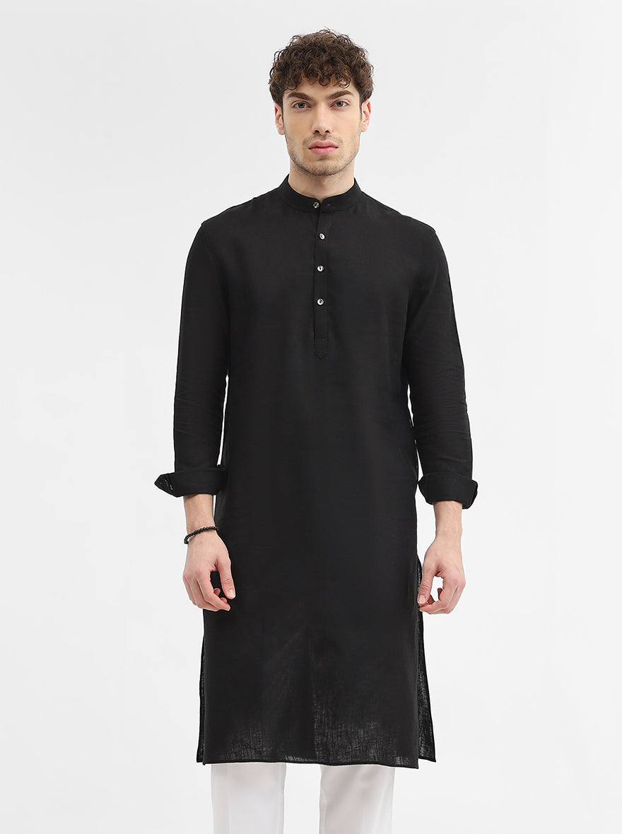 Black Solid Modi Kurta | JadeBlue