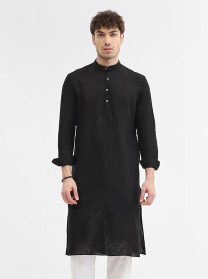 Black Solid Modi Kurta | JadeBlue