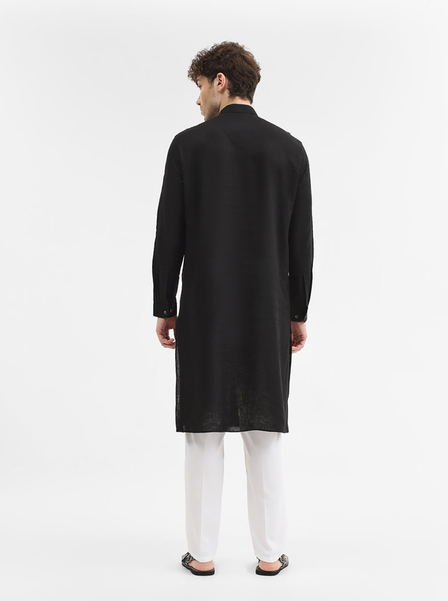 Black Solid Modi Kurta | JadeBlue