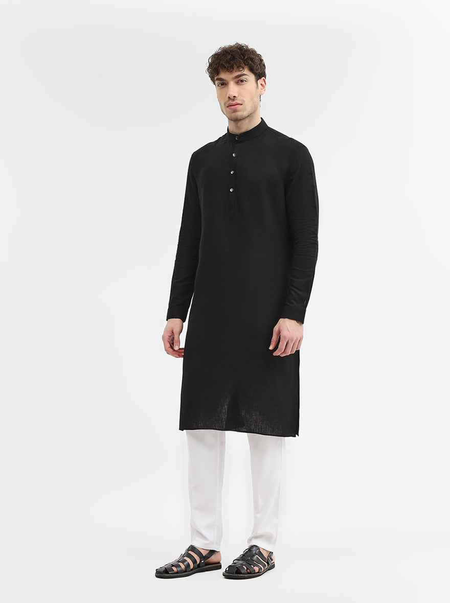 Black Solid Modi Kurta | JadeBlue