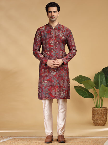 Wine Embroidered Kurta Pajama | TULA