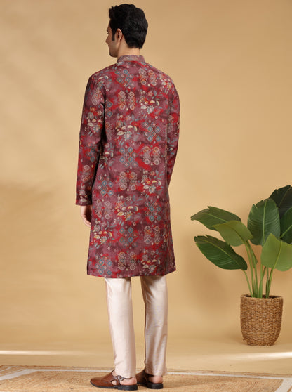 Wine Embroidered Kurta Pajama | TULA